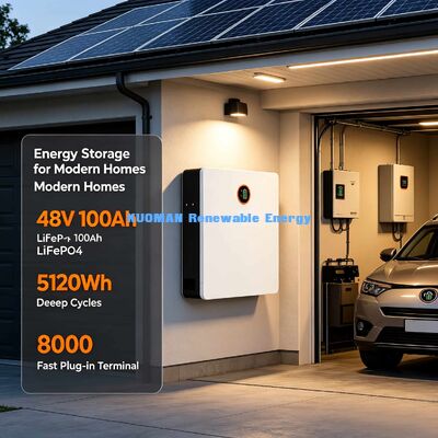 48V Wall Mount Solar LiFePO4 Battery 100Ah Emergency Blackout Backup Power