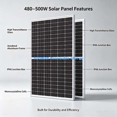 2.0mm 강화된 유리 480-500W 두면 태양 전지 패널