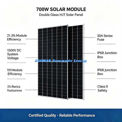 주거용 지붕 700W HJT PV 패널, 프리미엄 16 버스 바 태양 전지 기술