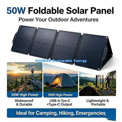 50W 폴더블 휴대용 태양 전지 패널, 캠핑 하이킹용 ETFE 태양 전지 DC USB-A 타입-C