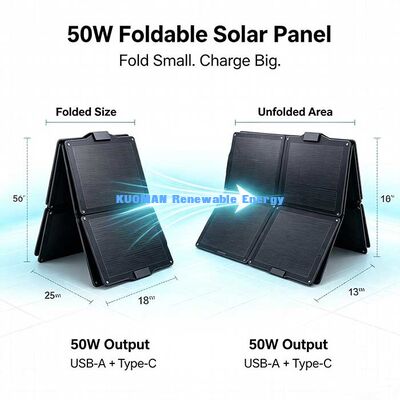 50W ETFE 접이식 태양광 패널, 방수 휴대용 태양광 충전기 (해변 캠핑용)