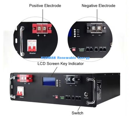 KM 48V 100Ah LiFePO4 배터리 랙 모듈 심층 사이클 8000 번