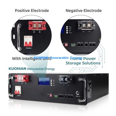 KM 48V 100Ah LiFePO4 배터리 랙 모듈, 8000 개의 심층 사이클, 51.2V 명소 전압 및 100Ah 용량