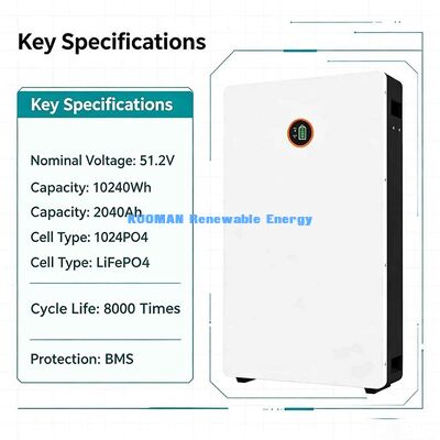 48V 200Ah LiFePO4 파워월 CAN 블루투스 통신 가정용 태양광 저장 배터리 UL RoHS 승인