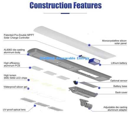 All In One Solar LED Street Light 30W Monocrystalline Solar Panel IP65 Solar Lamp for Rural Roads