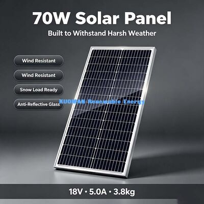 프리미엄 등급 A급 70W 단결정 태양광 패널 안정적인 17.5V 작동 전압 오프그리드 배터리 충전기