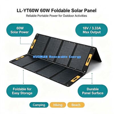 60W 컴팩트 접이식 태양전지 충전기, 캠핑 및 전력 중단 백업을위한 오프 그리드 태양 전지 패널