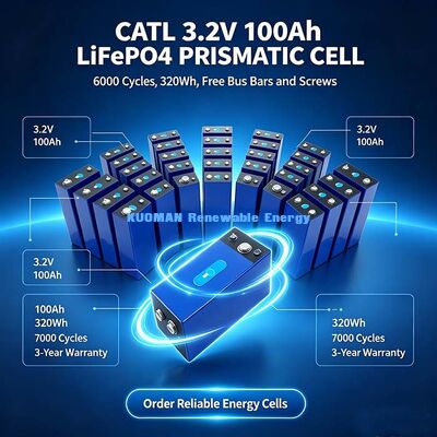 LiFePO4 3.2V 100Ah 각형 배터리 셀, 실외 독립형 태양광 시스템용 광범위 온도 리튬 인산철 셀
